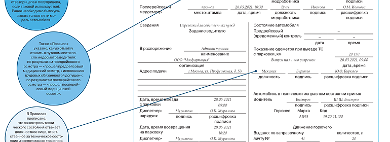 Путевой лист – 2021. Правила заполнения